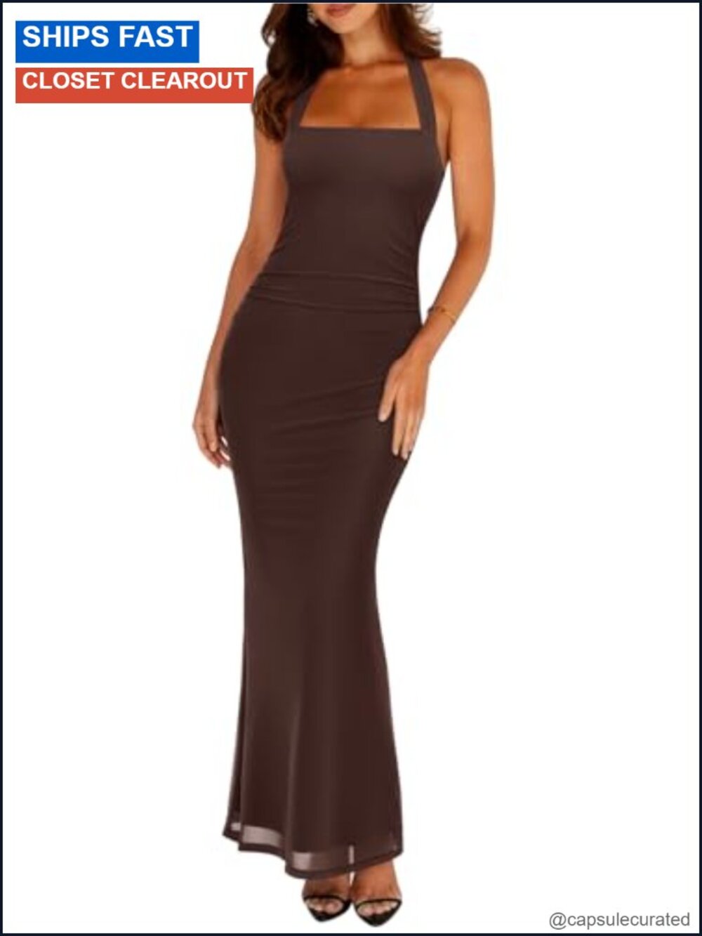 Sleeveless Mesh Sheer Bodycon Maxi Dress with Halter Tie Back